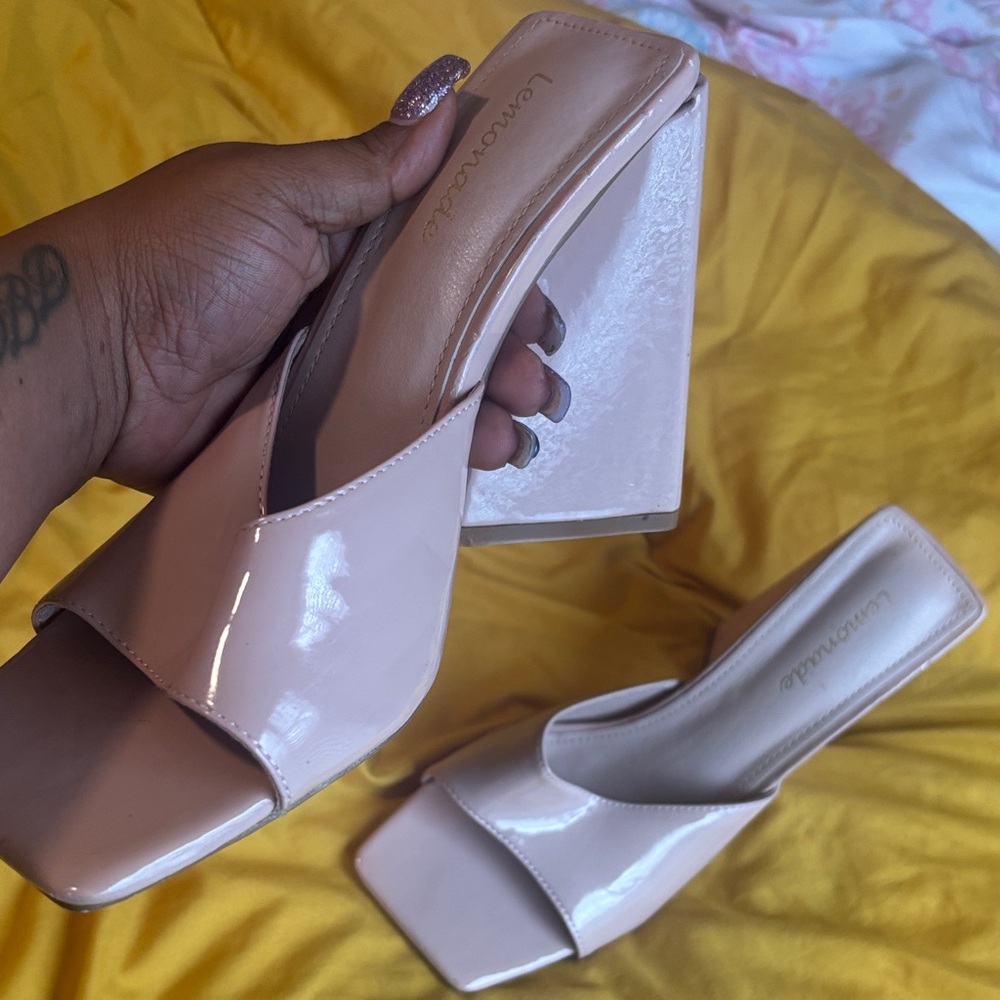 Lemon Patent Square-Toe Mule in Light Pink